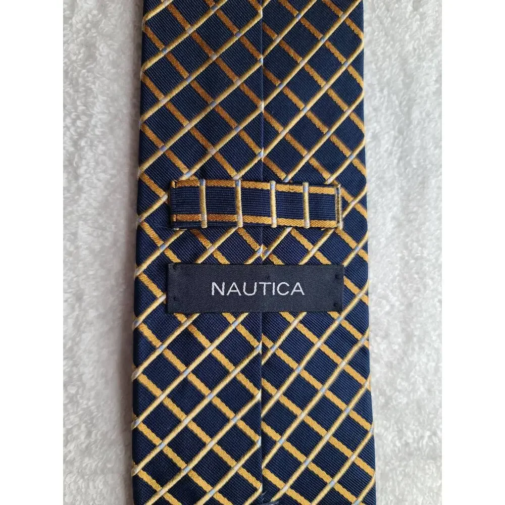 Nautica blue yellow lattice silk tie - 57.5